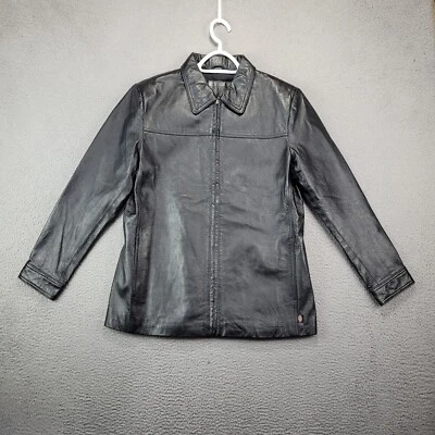 Vintage Route 66 Leather Jacket Mens Medium Black Full Zip 90s Collared — 第 1/4 张图片