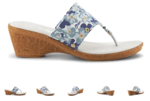 Onex Ember Blue Floral Toe Post Wedge Sandal Women's sizes 5-11/NEW!!! - Picture 1 of 1