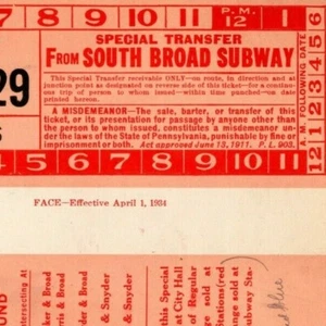 Philadelphia Rapid Transit c1934 Page from Bus Subway Ticket Sample Book (0049) - Picture 1 of 3
