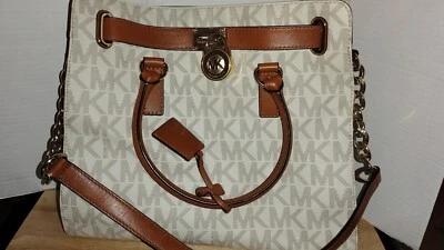 Bolso de Mano Michael Kors Hamilton Marrón Vainilla Firma PVC Cuero Grande Foto 1 de 4