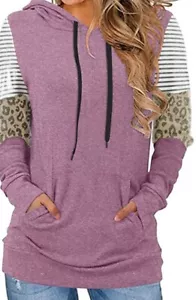 CATHY Women's Casual Drawstring Pullover Tunic Top Long Sleeve Lavender (Large) - Picture 1 of 4