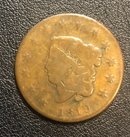 1819 Small Date Large Cent Coronet Head US United States Penny EARLY DATE! Cover