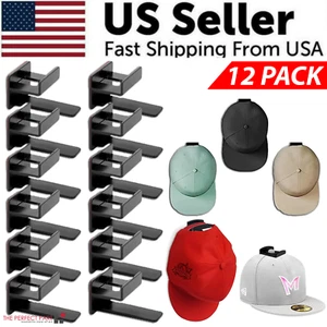 Baseball Cap Hat Rack Wall Door Hanger Holder Storage Organize 12 Hooks Adhesive - Picture 1 of 17
