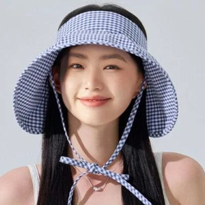 Plaid Print Large Brim Sun Hat Foldable Wide Brim Sunhat Fishing - Picture 1 of 18