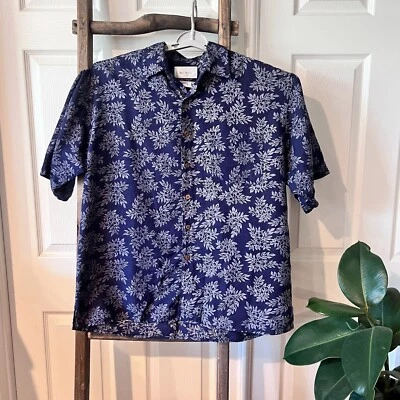 Vintage Bill Blass Blue Tropical 100% Silk Button Up Shirt Sz L Beach Grandpa Foto 1 de 4