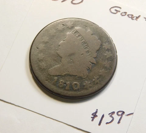 1810 SCARCE CLASSIC HEAD LARGE CENT 100% ORIGINAL G+ NEVER CLEANED!!!!!!!!!!!!⭐⭐ Cover