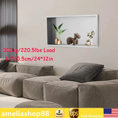 Estante de ducha de acero inoxidable para baño de nicho de ducha de 12"x24" gris plateado Foto 1 de 4