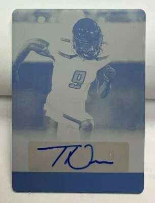 T.J. Vasher 2021 Leaf Ultimate Draft Printing Plate '91 RC Autograph Auto #d 1/1 - Image 1 of 2