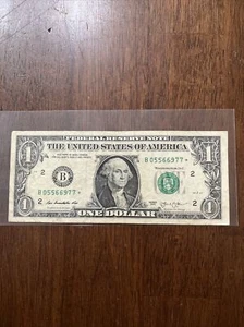 $1 ONE DOLLAR BILL STAR NOTE 2013 B DUPLICATE NEW YORK B Series #B 05566977* - Picture 1 of 4