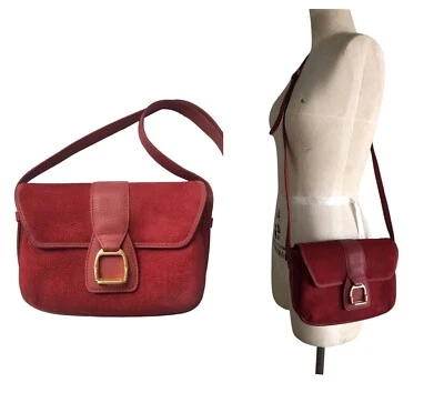 罕见复古古驰红色麂皮绒包 80 年代 Stirrup — 第 1/4 张图片