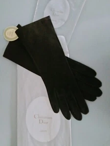 Vintage Womens Christian Dior Black Suede Gloves sz 7 with tag Unused deadstock - Picture 1 of 8