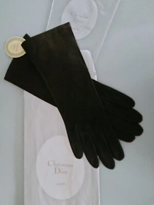 Vintage Womens Christian Dior Black Suede Gloves sz 7 with tag Unused deadstock - Image 1 of 4