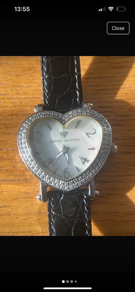Nuevo reloj Aqua Master para damas ~ corazón con bisel de diamantes ~ San Valentín Foto 1 de 4