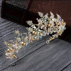Baroque Bridal Crown Crystal Handmade Bridal Headwear - Picture 1 of 1