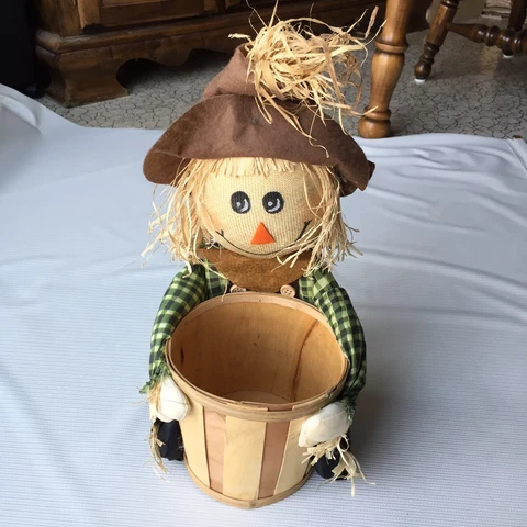 Scarecrow Holding Straw Basket Autumn Fall Halloween Country Craft Rustic Decor Cover