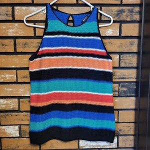 Worth New York Knit Yarn Multi Color Stripe Cotton Tank Top Size M Flawed - Picture 1 of 9