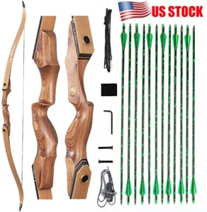 Adult Hunting 60" Archery Wooden Riser Takedown Recurve Bow RH Laminated Limbs - Picture 1 of 27