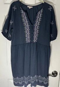 Knox Rose Midi BOHO Dress Size XL Embroidered Puff Sleeve Pockets Color Blue - Picture 1 of 8