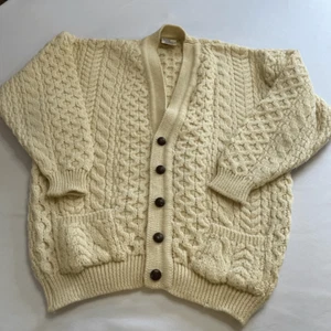 Cladyknit Fisherman Cable Knit Cottage Core Grandma Core Sweater Cardigan Sz XL - Picture 1 of 10