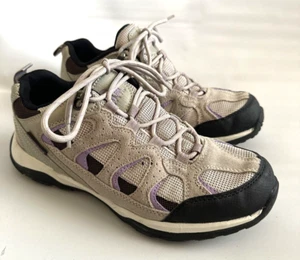 Magellan Outdoors Low Top Hiking Shoes Gray Black Purple Women Suede Size 8.5 B - Picture 1 of 13
