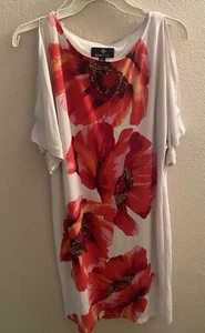 Ronnie Nicole Bold Red Floral Women’s Dress Size 6 - Cold Shoulder Sleeves - Picture 1 of 7