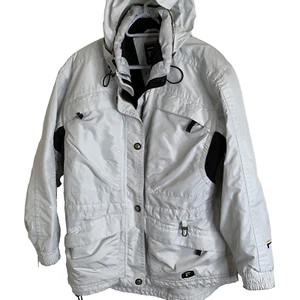 Snotec Fila women's size 10 coat waterproof poly shell hooded White zip & snap - Picture 1 of 11