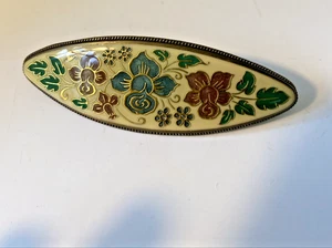 Pieza de pelo Barrett ovalada vintage esmalte floral tono dorado - Imagen 1 de 5