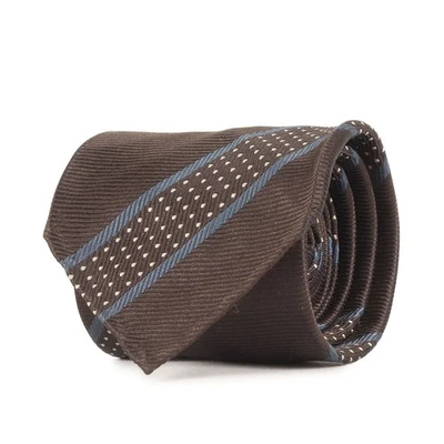 Галстук Drake's галстук коричневый по всему в полоску узор 100% шелк ручной работы в Англии - Изображение 1 из 3