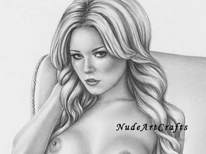 Weibliche blonde Kunstdruck Original Kunst Handzeichnung #278, Figurative Kunst - Bild 1 von 2