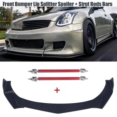 Car Front Bumper Lip Splitter Spoiler + Strut Rods For 2000-2021 Ford Mustang - Image 1 of 4