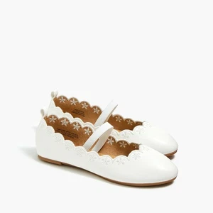 J Crew Girls' Scallop-Edge Elastic Mary Janes White Slip On Embroidered Size: K2 - Picture 1 of 14