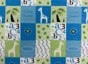 NURSERY FLANNEL Sewing Fabric .388 yd (14") x 42" LITTLE CUTIE PIE Blu Patchwork - Picture 1 of 2
