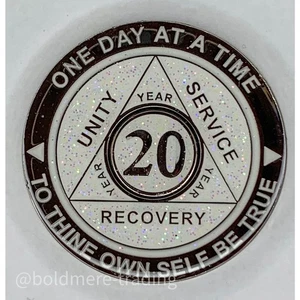 20 Jahre Anonyme Alkoholiker Medaillon weiß versilbert AA Nüchternheit Chip Münze - Bild 1 von 6