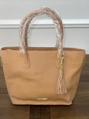 Joy & Iman Womens Beige Leather Tassel Tote Handbag Satchel New - Image 1 of 4