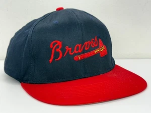 Vintage 1990’s Atlanta Braves MLB SnapBack Hat Retro LOGO Cap Script Baseball - Picture 1 of 18