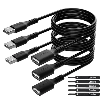 3件装USB延长线2英尺,短USB 2.0A型公对母扩展器Co — 第 1/4 张图片