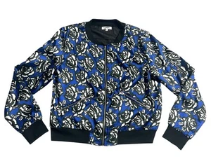 X by GOTTEX Women’s Floral Satin Bomber Jacket Blue Roses Size Large Zip Pockets - Imagen 1 de 13