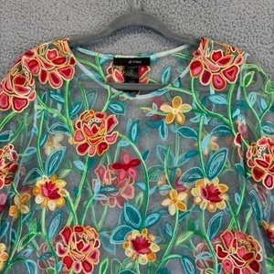 Túnica Bordada Ali Miles Mediana Malla Transparente Artística Hada Boho Floral Femenina - Imagen 1 de 11