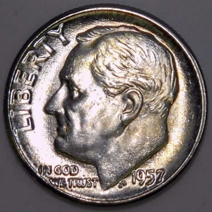 1957 Roosevelt Dime 90% Silver BU k169 - Picture 1 of 2