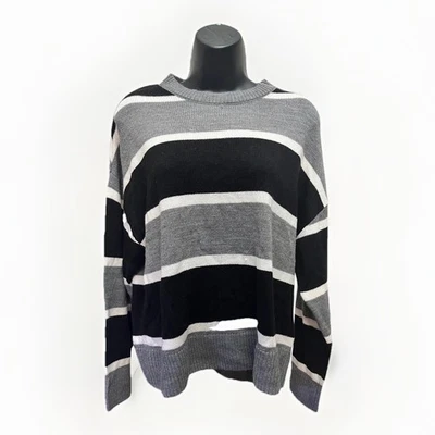 H&M Women’s Small Gray Black White Striped Knit Pullover Sweater Classic - Image 1 of 4