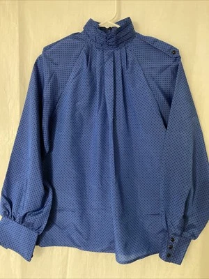 Blusa vintage Pierre Cadrin para mujer 6 puntos azules negros manga larga poliéster Foto 1 de 4