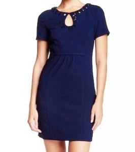 Trina Turk Neckline Embellished Jewel Ida Dress sz 6 navy blue - Picture 1 of 7