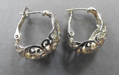 PLATA ESTERLINA 3/4 Pendientes de aro calado encaje pergamino clásico Tailandia Foto 1 de 4