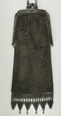 Monedero de malla metálica Whiting & Davis años 20 - aleta de plata antigua / Art Deco Foto 1 de 4