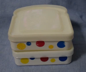 2 Vintage Wunderbrot Kunststoff Behälter Polka Dots Sandwich Aufbewahrung - Bild 1 von 2