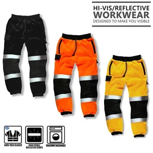 Mens Hi Viz Vis Utility Work Trousers Safety Joggers Fleece Jogging Bottoms Pant - Picture 1 of 4