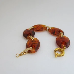 Pulsera 21cm bisutería vintage look antiguo oro-marrón plástico hecho a mano - Imagen 1 de 7