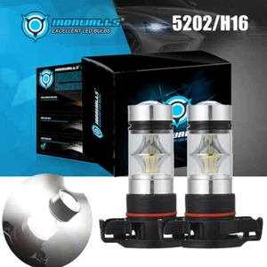 IRONWALLS 5202 H16 LED Fog Light Bulbs 6000K Xenon White 1200LM High Power Pair - Picture 1 of 10