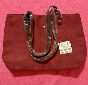 NWT YANKEE CANDLE Tote Bag Faux Suede Maroon w Snap Closure Approximately 16x13" - Picture 1 of 7