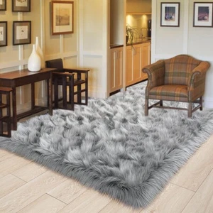 Gray Faux Fur Area Rug 5'x8' - Picture 1 of 6